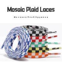 [Fashion goods060]8MM Flat Mosaic ShoelacesWomen BlackGrid Shoe Laces Polyester Printing Piec