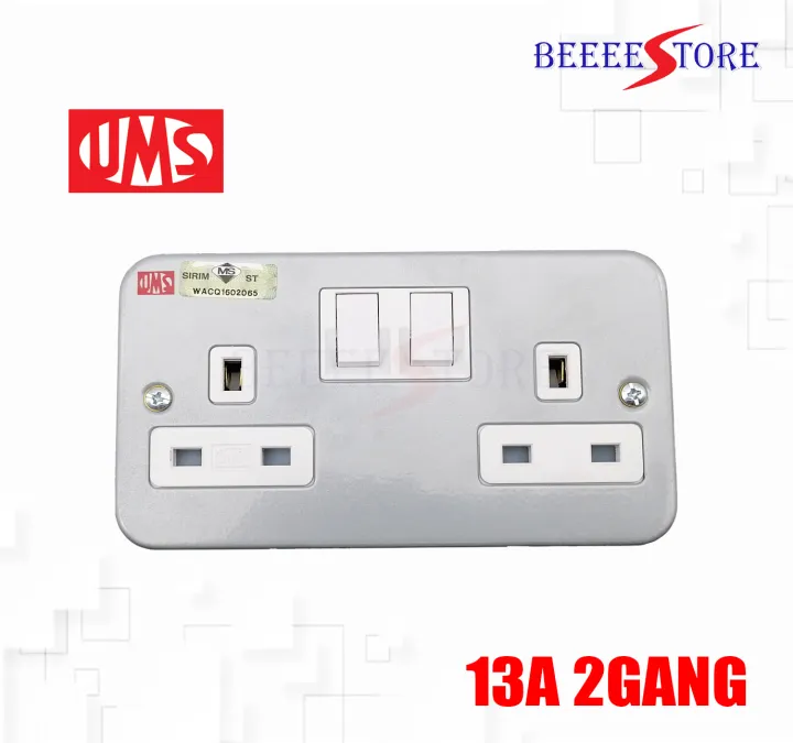 UMS 13A 2 GANG METAL CLAD DOUBLE SWITCH SOCKET OUTLET 2213M Lazada