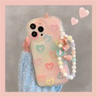 Korea Cute Heart Bracelet Transparent Love lovely Phone Case For iPhone 14 13 12 11 Pro Max Plus Wristband Shockproof Soft Cover  Screen Protectors