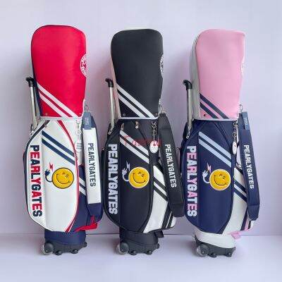 PG Branded New Unisex Golf Club Standard Stand Bag Professional Pull Rod Drag Ball Bag Exquisite Club Bag PG89 Smiley Face Design Waterproof Pu Leather Sports Golf Club Bags