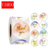 【2023】Colorful round ";thank you"; sticker seal label paper roll packaging decoration handmade thank you sticker 50-500pcs