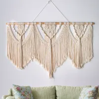 เครื่องตกแต่งฝาผนังแขวนผ้าม่านผนัง Macrame โบฮีเมียนโบฮีเมียนห้องนั่งเล่นของตกแต่งบ้านทำมือทอม่านประตูอพาร์ทเม้นท์หอพัก