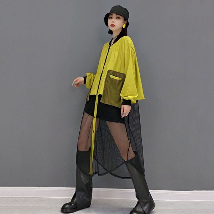 xitao-dress-mesh-perspective-fashion-women-patchwork-goddess-fan-casual-loose-dress