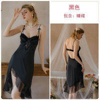 2023 Hot Brand Sexy Low-Cut Lace Hollow-Out Dress With Chest Pad Outerwear Gown Pure Sweet Loungewear Suit J3426