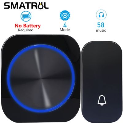 ✵ SMATRUL Self Powered Waterproof Wireless DoorBell Door Bell Night Light No Battery EU Plug Smart Home 1 2 Button 1 2 Receiver