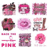 Pink Breast Cancer Iron On Transfer Patches Of Clothes Leopard Letters DIY T-Shirt Decals Fashion Thermal Stickers Stripes Parch