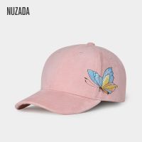 NUZADA ใหม่ Snapback ผ้าหนังกลับเบสบอลผู้หญิงหมวกฤดูใบไม้ร่วงฤดูร้อนหมวกฤดูใบไม้ร่วงคุณภาพสูงกระดูกหนาปักลายผีเสื้อ