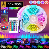 ZCY หลอดไฟ LED Strip USB บลูทูธ5โวลต์ SMD5050 LED RGB ไฟที่มีความยืดหยุ่นหลอดไฟ LED ที่มีการควบคุมระยะไกลเทปริบบิ้นทีวีสก์ท็อปหน้าจอแสงไฟสำหรับคริสต์มาสหน้างานแต่งงานงานเลี้ยงวันเกิดของตกแต่ง