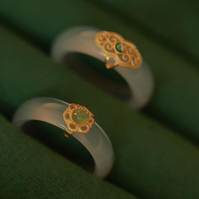 YANER แฟชั่นของขวัญวันวาเลนไทน์ที่เป็นเอกลักษณ์เครื่องประดับคู่หยกเทียมเมฆเครื่องประดับผู้หญิงสไตล์จีนแหวน Chalcedony แหวนดอกไม้แหวนใส่นิ้ว