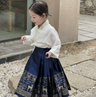 ชุด Hanfu สำหรับเด็กแฟชั่นหญิงสไตล์จีนชุดกระโปรงหน้าม้าชุดวินเทจปักลายสาธารณรัฐจีนเครื่องแต่งกายสำหรับการแสดง