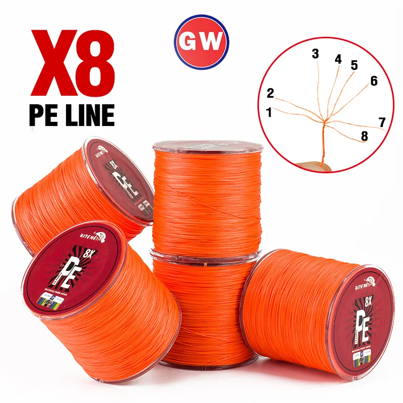 Biteme Casting 8X 300m Orange PE Braided Fishing Line 8 Strand 10
