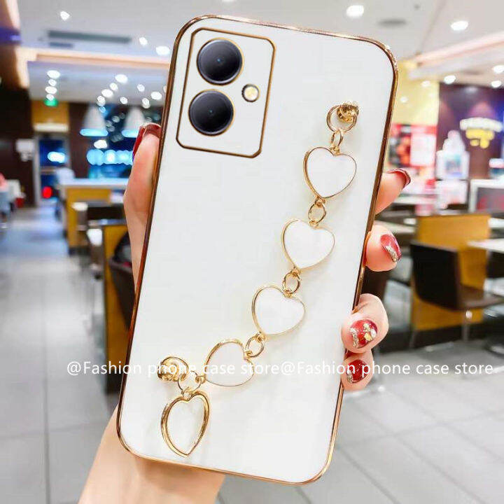 เคสโทรศัพท์-vivo-y27-4g-5g-2023-phone-case-เคส-vivo-y78-5g-หรูหราสีสันลูกกวาดเคสนิ่มซิลิโคนพร้อมสร้อยข้อมือรูปหัวใจ