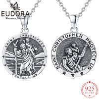 Eudora New 925 Sterling Silver Saint Christopher Medallion Necklace Vintage Religious Amulet Pendant For Men Women Jewelry Gift