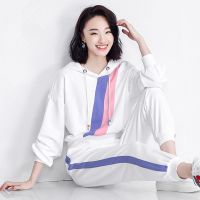 Spring Autumn Womens Sports Suit New Korean Fashion Loose Splicing Thin Long-Sleeved Coat Casual Gym Sportswear Two-Piece Sets