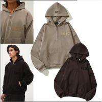 2023 NEWFear Of God เสื้อแขนยาวมีฮู้ดซิปครึ่งตัว FG7C Letter Half Zip Fleece Hoodie