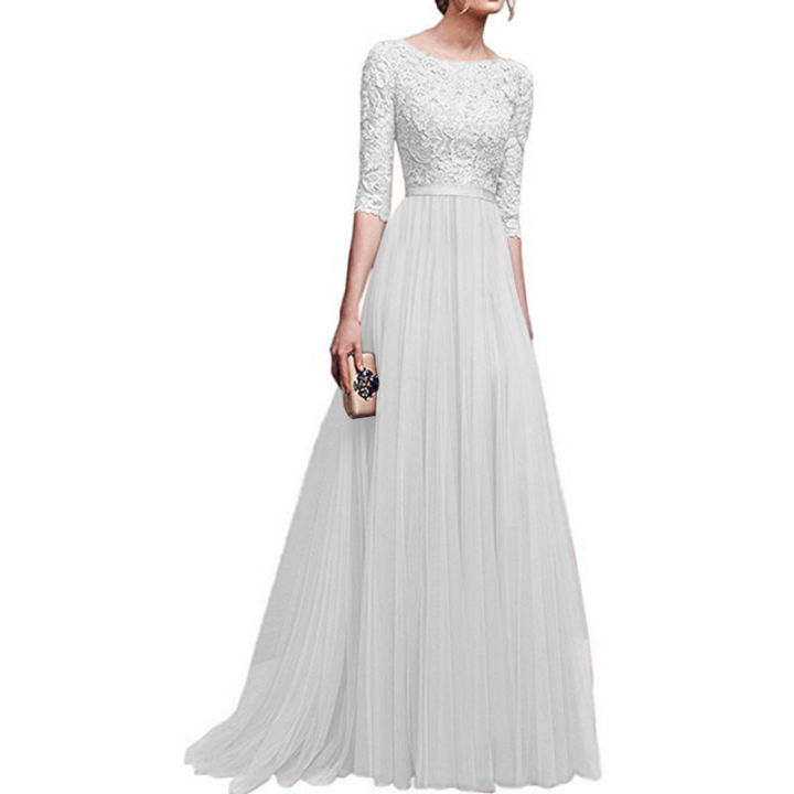 2021Christmas Dress Women Lace Chiffon White Long Dresses Elegant Party Dress Vestidos Plus Size Autumn Winter