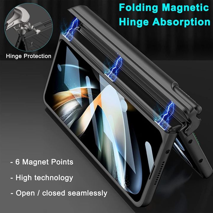 เคสโทรศัพท์มือถือ-กระจกนิรภัย-กันรอยหน้าจอ-แม่เหล็ก-พร้อมช่องใส่ปากกา-s-และสายคล้องข้อมือ-สําหรับ-samsung-galaxy-z-fold4-fold4-4