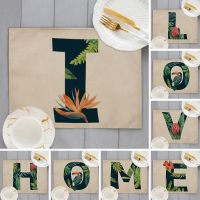 【CC】☂  32x42cm A-Z 26 Letters Cotton Placemat Leaves Dining Table Mats Coaster