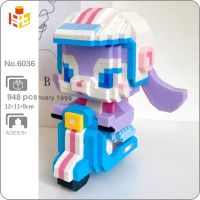 PN 6036 Animal World Rabbit Motorcycle Bike Helmet Pet Doll 3D Model Mini Diamond Blocks Bricks Building Toy for Children no Box