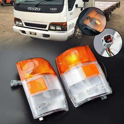 ไฟมุม-ไฟหรี่มุม-อีซูซุ-isuzu-elf-npr-nqr-450-1999-2006-จำนวน-1-คู่-pair-99-06-isuzu-truck-elf-npr-nqr-450-gmc-chev-corner-lamp-amber-genuine-plug