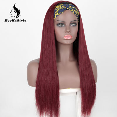 Kookastyle Synthetic Headband Wig Long Straight Wig Red Wigs for Black Woman Highlight Brown Wave Cosplay Hair Heat Resistant