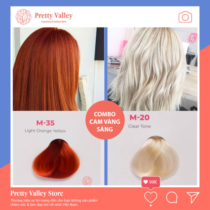 Bạn muốn đổi mới phong cách với mái tóc màu cam vàng sáng đầy nổi bật? Hãy dùng ngay combo thuốc nhuộm chuyên nghiệp này để có được kết quả tuyệt vời nhất. Hãy cùng xem hình ảnh để thu hút sự chú ý từ mọi người nhé!