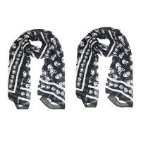 2X Black Chiffon Silk Feeling Skull Print Fashion Long Scarf Shawl Scaf Wrap for Women + Keyring