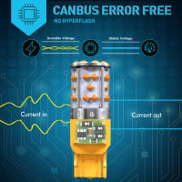 2pcs 3200lm Amber T20 7440 7440NA WY21W 1156 BA15S BAU15S LED Canbus No Hyper Flash Built-in Resistor Turn Signal Light Yellow