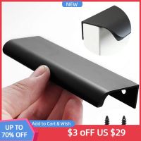 【LZ】☾♂  Hidden Furniture Drawer Handles Kitchen Cabinet Door Black Handle Aluminum Alloy Modern Style Finger Edge Wardrobe Pulls