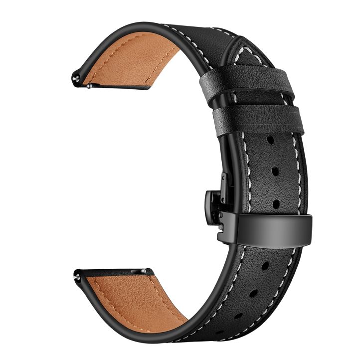 สายนาฬิกาหนังตัวล็อกแบบผีเสื้ออเนกประสงค์22มม-สไตล์-หัวเข็มขัดสีดำ-สีดำ-ขายดี