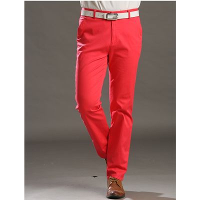 แคมเปญธุรกิจฤดูร้อนกางเกงทรงหลวมผ้าฝ้ายกางเกงกอล์ฟชายฮันฉบับน้ำพวกเขากางเกงสีแดงตรง