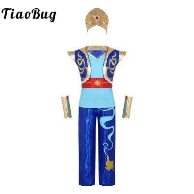 Kids Boys Prince Costume Outfits Toddlers Cosplay Dress Up Arabian Prince King Carnival Roleplay Cap Sleeve Vest Waistcoat Pants