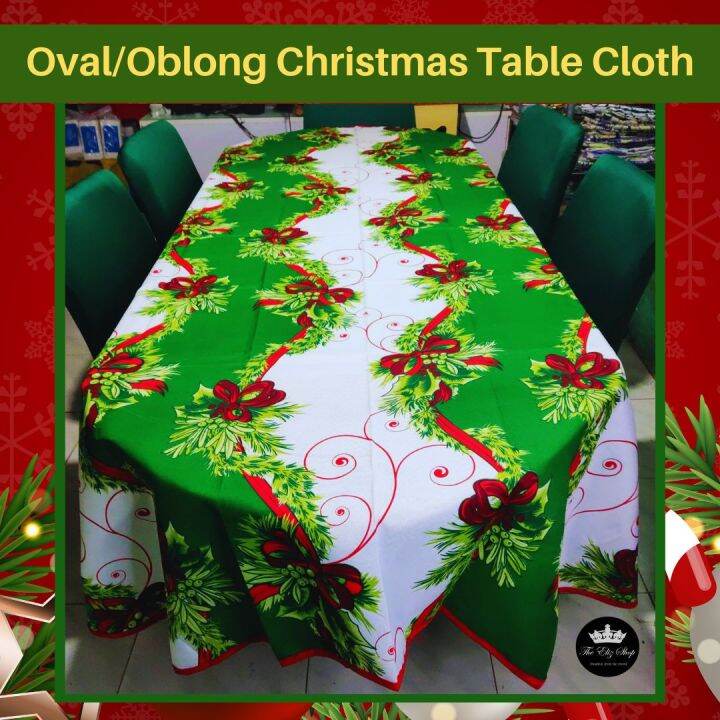 Green Oval Table Cloth & Christmas Red Oval Table Cloth 4, 6, 8, & 10