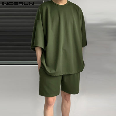 ۞□❁ hnf531 (สไตล์เกาหลี) INCERUN Mens Shorty ชุดนอนญี่ปุ่นหลวมเสื้อออกกำลังกายแบบเข้ารูปสำหรับผู้ชายกางเกงขาสั้นชุดนอน