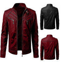 ใหม่ Casual High-End แฟชั่นเสื้อหนังผู้ชายขายยุโรปและอเมริกาสีทึบหล่อ Stand-Up Collar Jacket