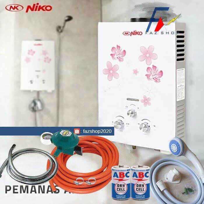water heater pemanas air mandi gas niko putih KOMPLIT | Lazada Indonesia