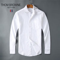 เสื้อแท้ Thom Brownes สไตล์คลาสสิกสีทึบแขนยาวสำหรับผู้ชาย,เสื้อเชิ้ตผ้าอ๊อกซ์ฟอร์ดนุ่มใส่สบายสีขาวเสื้อเชิ้ตบุรุษลำลองแฟชั่นและผู้หญิงสไตล์เดียวกัน