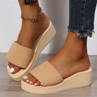 JMPRS Knitted Wedges Slippers for Women 2023 Summer Chunky Platform Wedge Heels Sandals Woman Light Thick Sole Beach Shoes Mujer