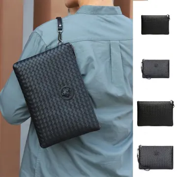 Woven PU Leather Bag Classic Black Envelope Bag Fashion Leather Men's  Clutch Bag