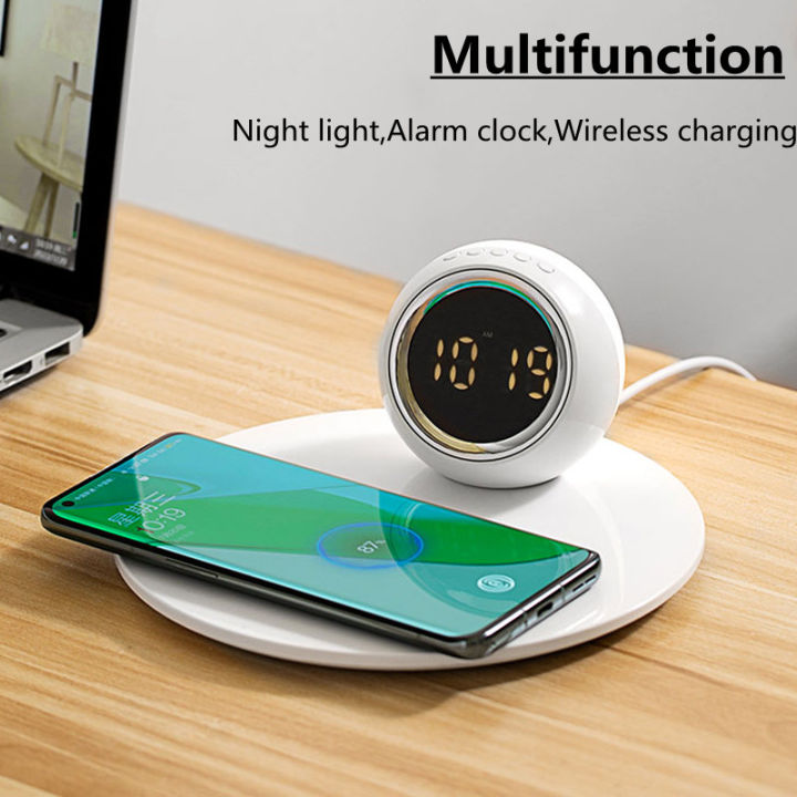 wireless-charger-time-นาฬิกาปลุก-led-โคมไฟเครื่องชาร์จศัพท์-fast-charging-dock-station-สำหรับ-14-13-12-samsung-s21-s20-xiaomi