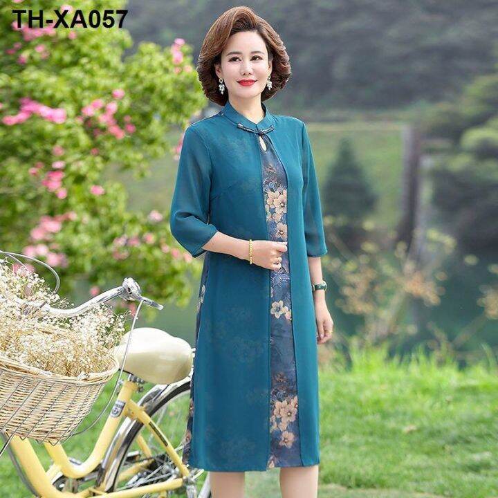 middle-aged-and-elderly-dress-new-summer-womens-high-end-chiffon-chinese-style-cheongsam