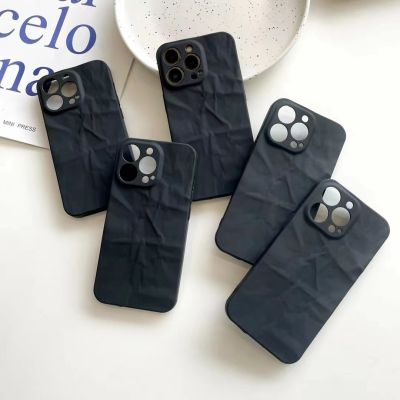[2023ใหม่] เคสโทรศัพท์ซิลิโคนนิ่มรอยยับสีดำสำหรับ iPhone 14 13 12 11 Pro Max XsMax XR XS เคสน่ารัก