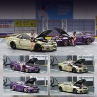 รถยนต์ขนาดเล็ก,1:64 R34 Nissan GTR ปรับแต่ง Buka Penutup Edisi Batas โมเดล Mobil Die-Cast Koleksi Hadiah Anak Laki-Laki