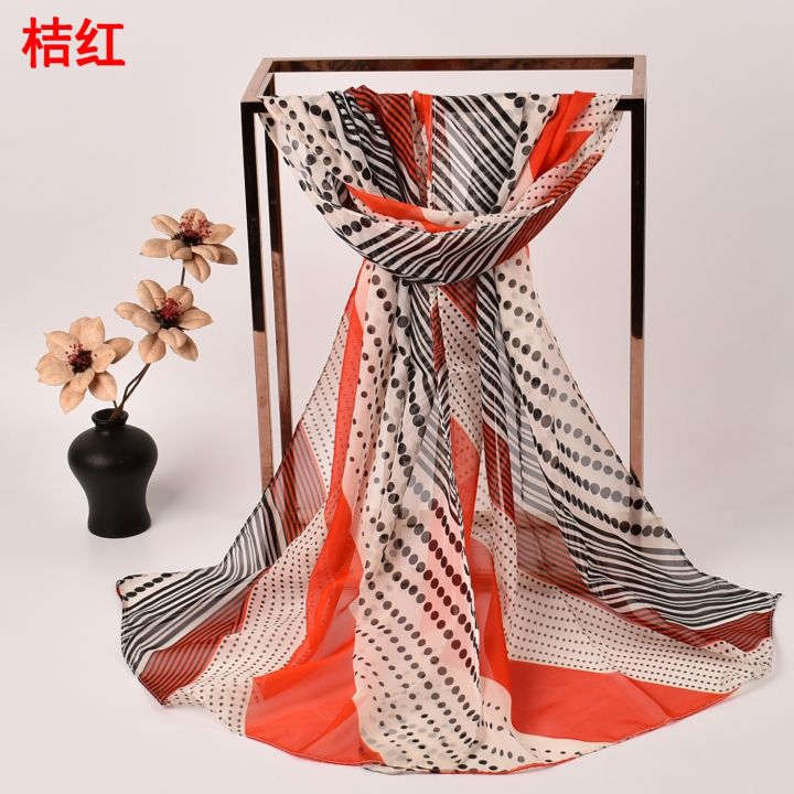 ผ้าพันคอผ้าไหมชีฟองพิมพ์ลายจุดลายไล่โทนสีสำหรับผู้หญิง-shawl