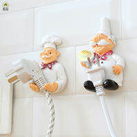 RAI 2pcs Useful Cartoon Cook Chef Shape Outlet Plug Holder Cord Storage Rack Decorative Wall Shelf Key Holder Kitchen Supplies