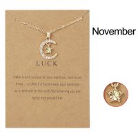 12 Month Necklace Women Diamond Birthstone Moon Star Pendant Paper Card Clavicle Chain Jewelry