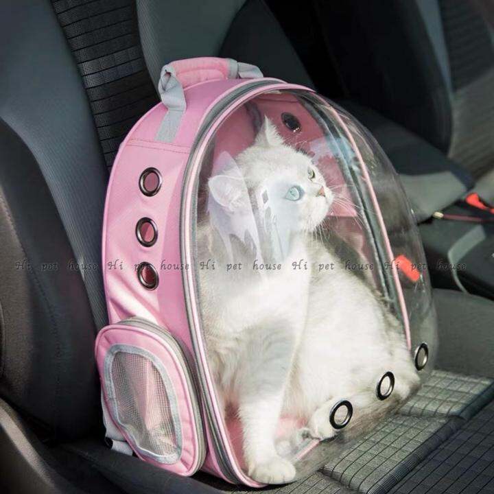 milly-house-pet-travel-backpack-pink-กระเป๋าเป้สะพายหลัง-พลาสติกแข็งแคปซูลแคปซูลระบายอากาศกระเป๋าเป้แบบใสสำหรับแมวลูกสุนัขและกระต่าย-สีชมพู