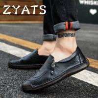 ZYATS รองเท้าหนังส้นเตี้ยกระเป๋าถือบุรุษหนังวัวใหม่รองเท้าเย็บมือรองเท้าโลฟเฟอร์ลำลองคุณภาพสูงรองเท้าขนาดใหญ่ขับรถ38-48