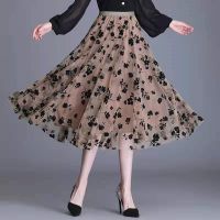 【Fairy New Dress】MODE Korea เส้นกระโปรงนางฟ้าผ้าก๊อซลายดอกไม้กระโปรงยาวมิดิผู้หญิงฤดูใบไม้ผลิฤดูร้อน Jupe Femme เอวยางยืดเข้าคู่กับ Faldas