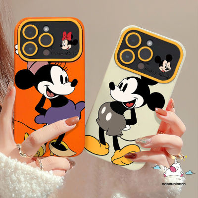 เคสการ์ตูนคู่รักเข้ากันได้กับ IPhone 13 XR 7Plus 11 14 15 12 Pro Max 7 8 6 15 6S Plus SE 2020 X XS MAX เคสกรอบแว่นหน้าต่างมินนี่เมาส์แฮปปี้มิกกี้น่ารัก